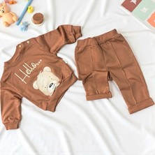 Ayıcık Baskılı Cepli Alt Üst Takım - Kahverengi - 12 Ay Kahverengi