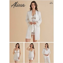 Alissa Saten Gecelik Sabahlık Pijama Takım Şort Takım 6'lı Gelin Çeyiz Seti 8670