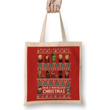 Toyaso Avengers Have A Marvellous Christmas Beyaz Bez Çanta Uzun Saplı Alışveriş Çantası Plaj Çantası