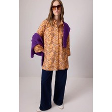 Touche Çiçek Desenli Pamuklu Gömlek Turuncu