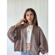 Retrobird Yeni Tasarım Boho Desen Mini Kimono Kadın Buğday