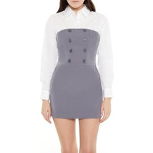 F21 Gömlek Detaylı Straplez Mini Elbise