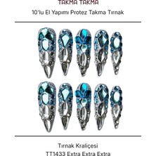 Takma Takma 10'lu Mavi  Extra Extra Extra TT1433 Tekrar Kullanılabilir El Yapımı Protez Takma Tırnak - Mavi-S