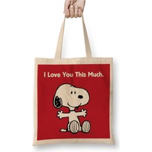 Toyaso Snoopy And Friends Beyaz Bez Çanta Uzun Saplı Alışveriş Çantası Plaj Çantası