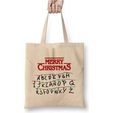 Toyaso Stranger Things Christmas Yılbaşı Bez Çanta Uzun Saplı Alışveriş Çantası Plaj Çantası