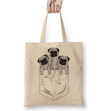 Toyaso Cepte Pug Cepte Köpek Bez Çanta Uzun Saplı Alışveriş Çantası Plaj Çantası