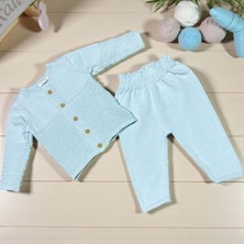 Çizgi Örgülü Bisiklet Yaka Hırkalı Triko Alt Üst Takım - GB6107-MAVI-9 - 12 Ay Mavi