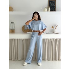 Yazlık Yumuşacık Dokulu Alt Üst Takım / Üst Yarasa Tshirt- Alt Baggy Uzun Pantolon