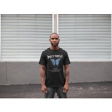 Rawea Fashion Unisex Bisiklet Yaka Baskılı Oversize T-Shirt - Siyah