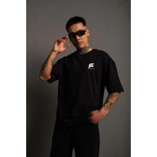 Rawea Fashion Unisex Bisiklet Yaka Baskılı Oversize T-Shirt - Siyah