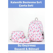 Enenstyle Fermuarlı Geniş 1.kalite Su Geçirmez Desenli Bölmeli Üçlü Okul Kalemlik Beslenme Sırt Çanta Seti