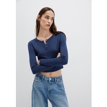 Mavi Uzun Kollu Crop Basic Tişört 1613403-70487