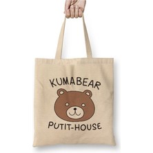 Toyaso Kuma Kuma Kuma Bear Beyaz Bez Çanta Uzun Saplı Alışveriş Çantası Plaj Çantası