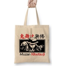 Toyaso Muzan Kibutsuji Demon Slayer Beyaz Bez Çanta Uzun Saplı Alışveriş Çantası Plaj Çantası