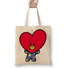 Toyaso Bts BT21 Tata Beyaz Bez Çanta Uzun Saplı Alışveriş Çantası Plaj Çantası