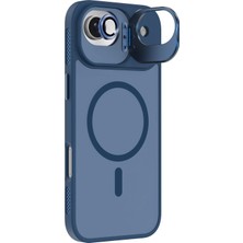 Caseart Apple iPhone 17 Air Lens Hediyeli Kapak Kamera Korumalı Wireless Şarj Özellikli Standlı Premium Kılıf - Lacivert