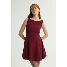 Love My Body Gabardin Toka Detaylı Elbise Bordo 124L9675000