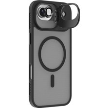 Caseart Apple iPhone 17 Air Lens Hediyeli Kapak Kamera Korumalı Wireless Şarj Özellikli Standlı Premium Kılıf - Siyah