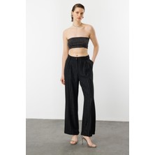 Accort Sim Çizgi Detay Krep Pantolon-Siyah