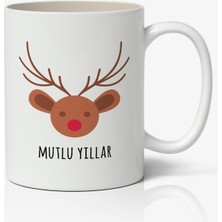 Toyaso Kişiye Özel Yılbaşı Mutlu Yıllar Geyik Christmas Temalı Beyaz Kupa Bardak Sevgiliye Arkadaşa Hediye