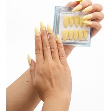 Takma Takma 10'lu Sarı Uzun Badem TT1225 Tekrar Kullanılabilir El Yapımı Protez Takma Tırnak - Sarı-S