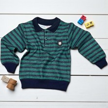 Yakalı Çizgili Iki Iplik Örme Sweatshırt  - YKT001-YEŞIL-5 Yaş Yeşil