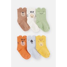 Carter's 6'lı Bebek Çorap Desenli Pamuk Karışımlı Eğlenceli Hayvan Figürleri ile Konfor