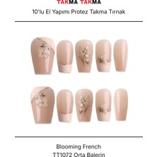 Takma Takma 10'lu Pembe Orta Balerin TT1072 Tekrar Kullanılabilir El Yapımı Protez Takma Tırnak - Pembe-L