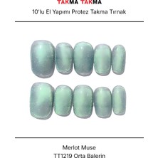 Takma Takma 10'lu Yeşil Kısa Balerin TT1219 Tekrar Kullanılabilir El Yapımı Protez Takma Tırnak - Yeşil-L