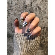 Takma Takma 10'lu Gri Kısa Yuvarlak TT1055 Tekrar Kullanılabilir El Yapımı Protez Takma Tırnak - Gri-L