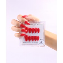 Takma Takma 10'lu Kırmızı Kısa Badem TT0939 Tekrar Kullanılabilir El Yapımı Protez Takma Tırnak - Kırmızı-S