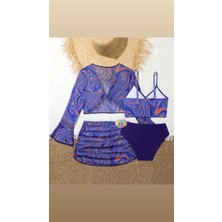 3b Kids Mayo Bikini Takımı Etek Büstiyer Renkli Mavi Lacivert Renk Genç Kız Çocuk Plaj Giyim