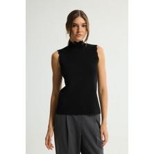 Love My Body Kolsuz Dik Yaka Triko Bluz Siyah 115L9633000