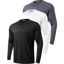 Ghassy Co. 3'lü Paket Erkek %100 Pamuklu Likralı Spor Koşu Günlük Antrenman Uzun Kollu Penye T-Shirt