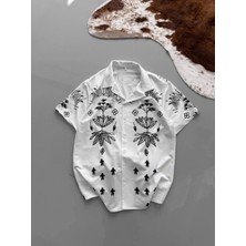 Rawea Fashion Iki Iplik Kumaş Baskılı Gömlek - Beyaz