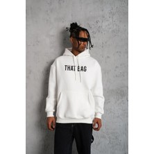 Rawea Fashion Erkek Kanguru Cep Baskılı Kapüşonlu Sweatshirt - Beyaz