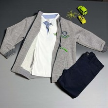 Şardonlu Kolej Montlu Gömlek Yaka Sweatli Üçlü Alt Üst Takım - SM002-GRI-4 Yaş Gri