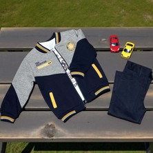 Şardonlu Kolej Montlu Bs Baskılı Sweatli Üçlü Alt Üst Takım - SM2634-LACIVERT-2 Yaş Lacivert