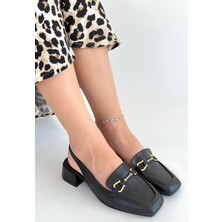 Alfaze Tokalı Küt Burun Topuklu Ayakkabı Siyah Topuk Boyu 3 cm