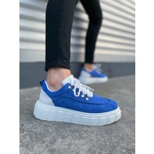 Joy Ayakkabı JY010 Cloud Bağcıklı Süet Erkek Günlük Sneaker Ayakkabı Sbt - Mavi/beyaz