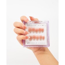 Takma Takma 10'lu Pembe Kısa Oval  T1250 Tekrar Kullanılabilir El Yapımı Protez Takma Tırnak - Pembe-S