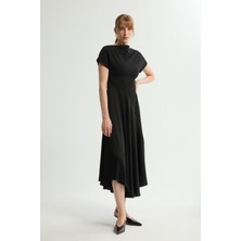 Love My Body Saten Detaylı Örme Elbise Siyah 124L9294002