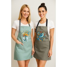 Hulganz Kumaş Mutfak Önlüğü Seti 2'li Leke Tutmaz Su Itici %65 Pamuk %35 Polyester Kuş - Çiçek Önlük