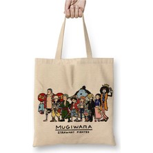 Toyaso One Piece Mugiwara Temalı Beyaz Bez Çanta Uzun Saplı Alışveriş Çantası Plaj Çantası
