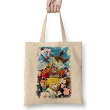 Toyaso Nanatsu No Taizai Beyaz Bez Çanta Uzun Saplı Alışveriş Çantası Plaj Çantası