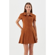 Shopping Shop Süet Mini Elbise Taba