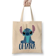 Toyaso Lilo And Stitch Stitch Ohana Bez Çanta Uzun Saplı Alışveriş Çantası Plaj Çantası