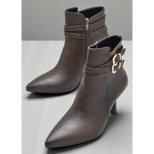 Ispartalılar 569F Günlük Fermuarlı Kadın Topuklu Bot Ayakkabı İnce Topuk Klasik Topuklu Kadın Bot