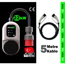 MileGO 22KW Şarj İstasyonu 5 Metre Kablolu Set Mobil Taşınabilir Elektrikli Araç Şarj Ünitesi