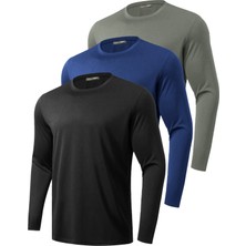 Ghassy Co. 3'lü Paket Erkek %100 Pamuklu Likralı Spor Koşu Günlük Antrenman Uzun Kollu Penye T-Shirt